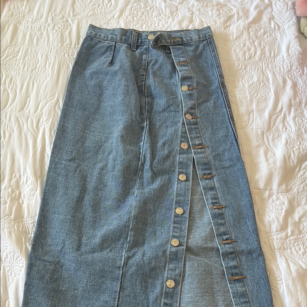 Denim Button-Down Maxi Skirt